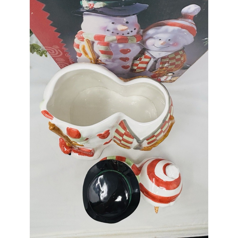 Jolly Snow Men Cookie Jar Let It Snow 1999 Home Trends New In Box Christmas - Picture 8 of 16